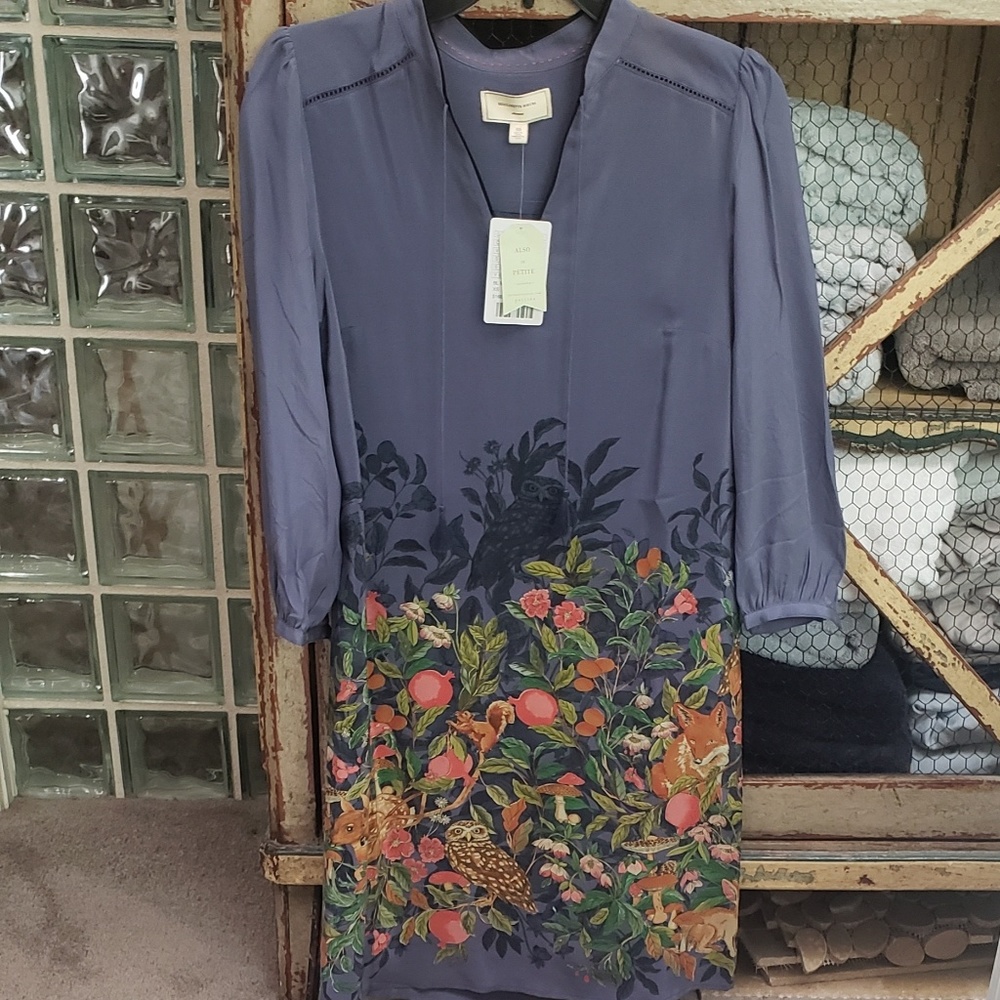 NWT Anthropologie silk animal peasant dress